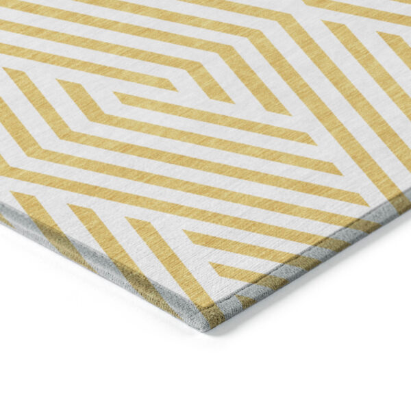 8' Round Gold and White Round Geometric Washable Non Skid Indoor Outdoor Area Rug