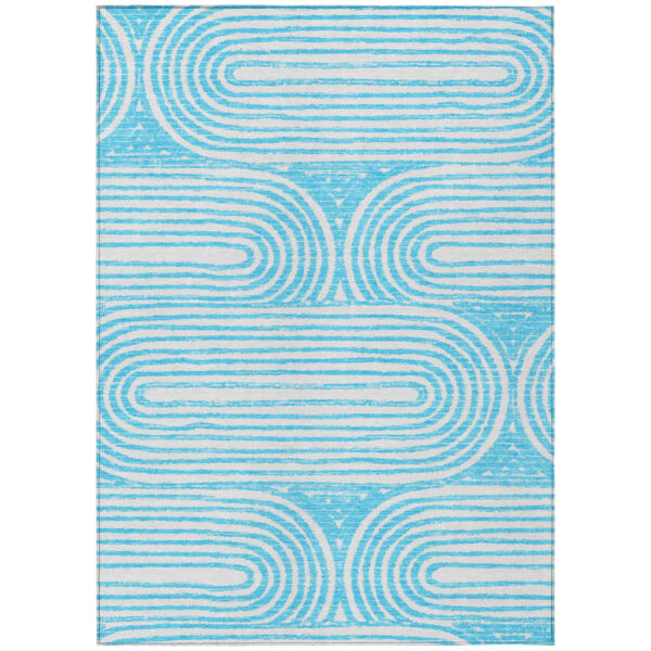 10' X 14' Teal and White Abstract Washable Non Skid Indoor Outdoor Area Rug