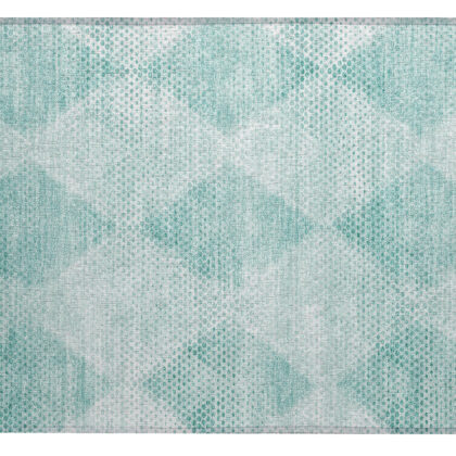 2' X 3' Teal Geometric Washable Non Skid Indoor Outdoor Area Rug