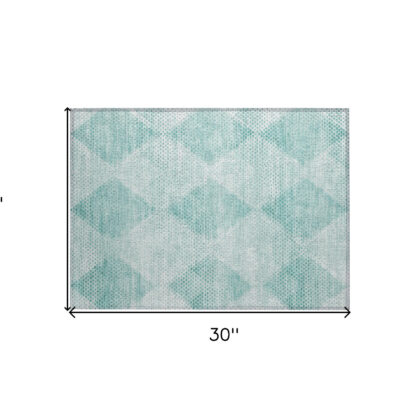 2' X 3' Teal Geometric Washable Non Skid Indoor Outdoor Area Rug