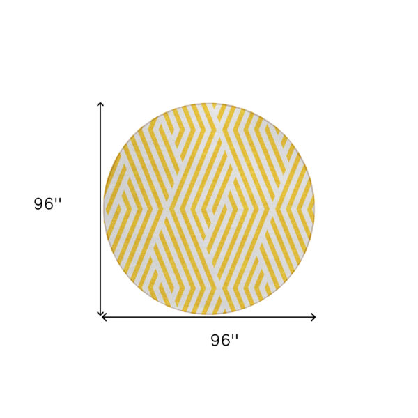 8' Round Gold and White Round Geometric Washable Non Skid Indoor Outdoor Area Rug