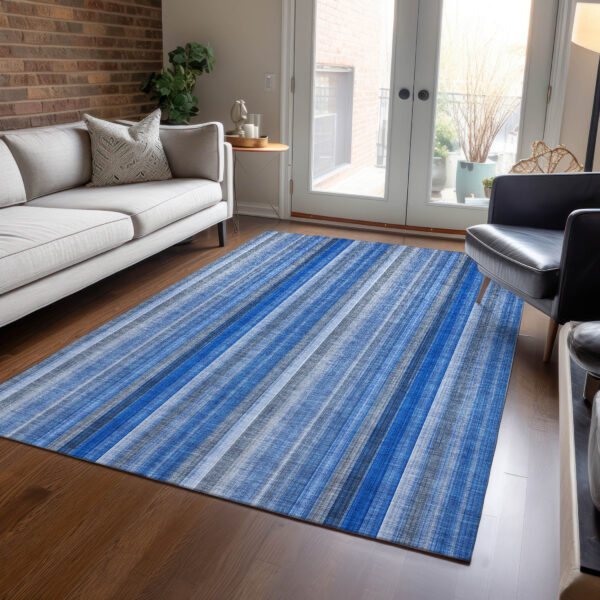 3' X 5' Blue Striped Washable Non Skid Indoor Outdoor Area Rug