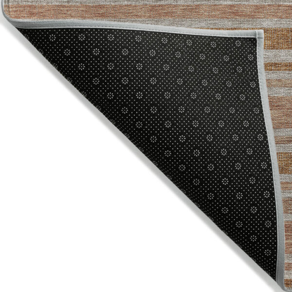10' X 14' Beige and Orange Striped Washable Non Skid Indoor Outdoor Area Rug