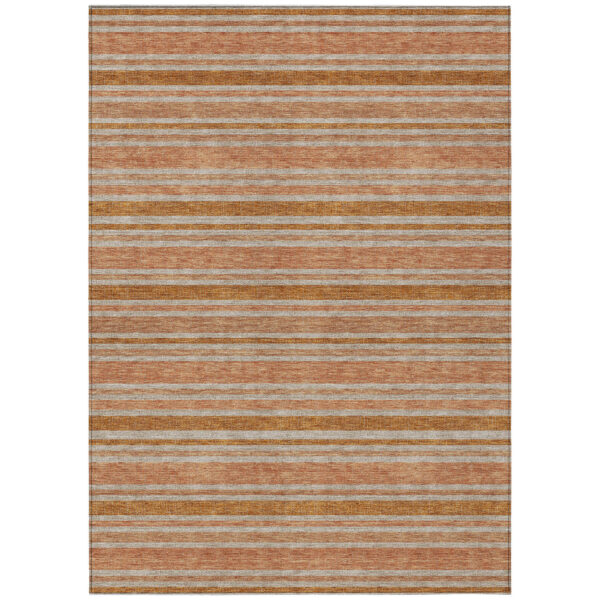 10' X 14' Beige and Orange Striped Washable Non Skid Indoor Outdoor Area Rug