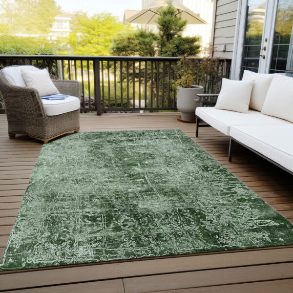 3' X 5' Emerald Abstract Washable Non Skid Indoor Outdoor Area Rug