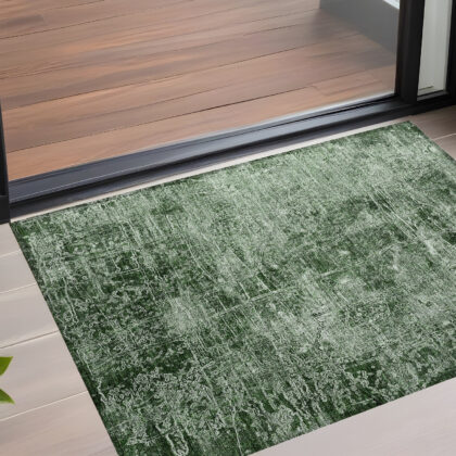 3' X 5' Emerald Abstract Washable Non Skid Indoor Outdoor Area Rug