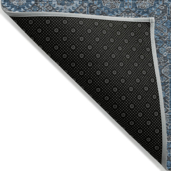 8' Round Blue and Black Round Floral Washable Non Skid Indoor Outdoor Area Rug