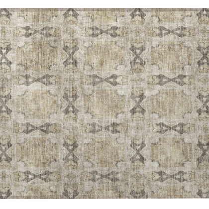 2' X 3' Beige and Gray Floral Medallion Washable Non Skid Indoor Outdoor Area Rug