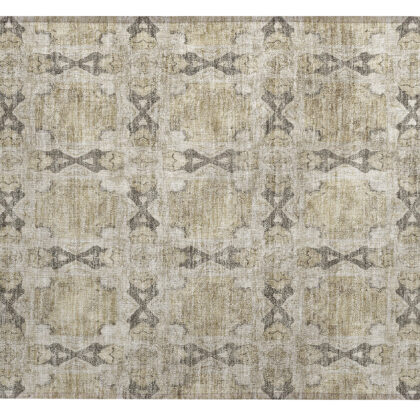 2' X 3' Beige and Gray Floral Medallion Washable Non Skid Indoor Outdoor Area Rug