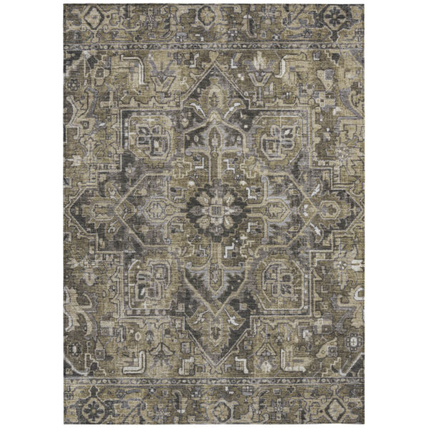 9' X 12' Taupe and Dark Taupe Oriental Washable Non Skid Indoor Outdoor Area Rug