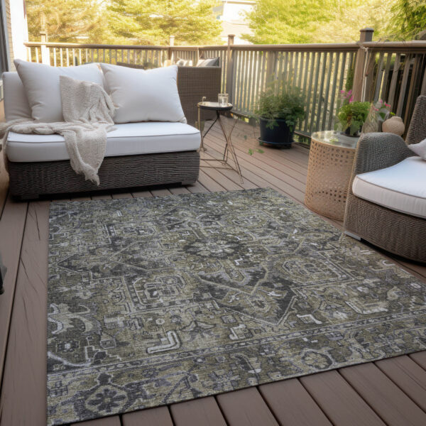 9' X 12' Taupe and Dark Taupe Oriental Washable Non Skid Indoor Outdoor Area Rug