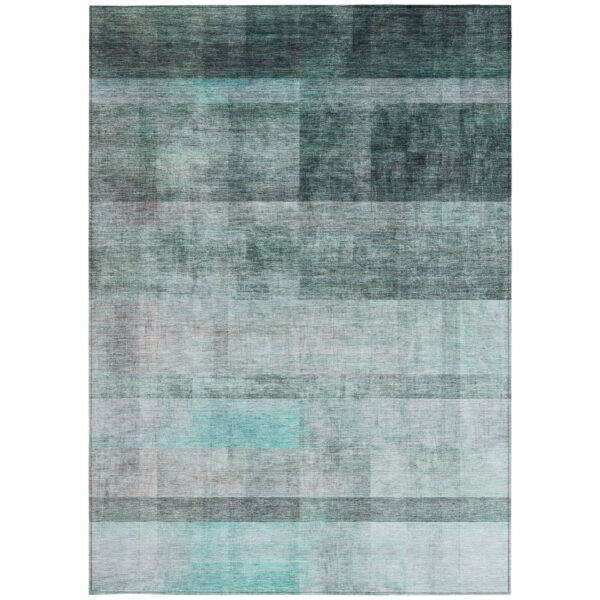 8' X 10' Teal Ombre Washable Non Skid Indoor Outdoor Area Rug