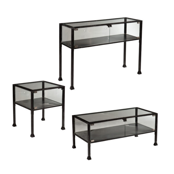 43" Black Glass And Metal Rectangular Coffee Table