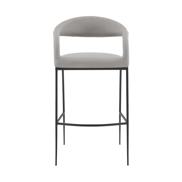 26" Light Gray and Black Faux Leather and Iron Low Back Counter Height Bar Chair