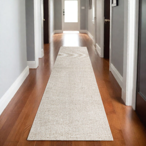 8' Runner Beige and Ivory Wool Checkered Hand Tufted Runner Rug