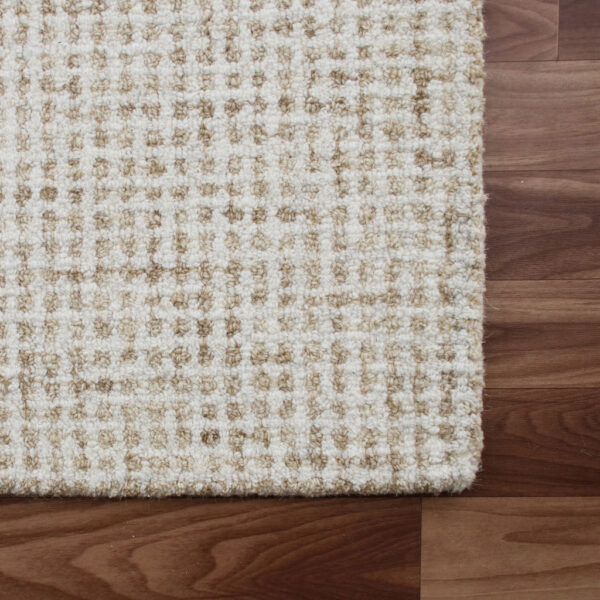 8' Runner Beige and Ivory Wool Checkered Hand Tufted Runner Rug