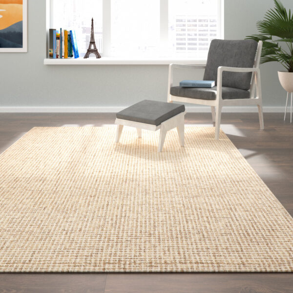 8' Runner Beige and Ivory Wool Checkered Hand Tufted Runner Rug