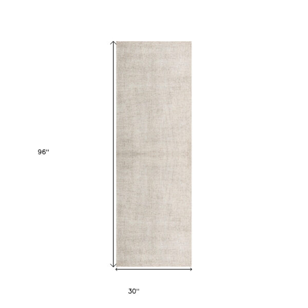 8' Runner Beige and Ivory Wool Checkered Hand Tufted Runner Rug