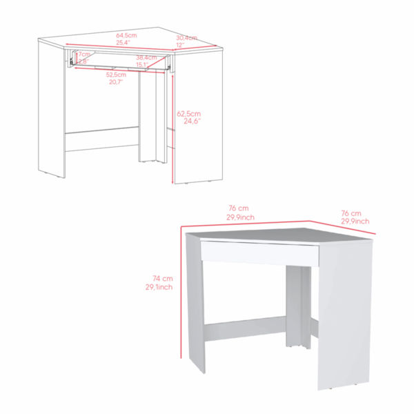 30" White Wood Corner Computer Desk