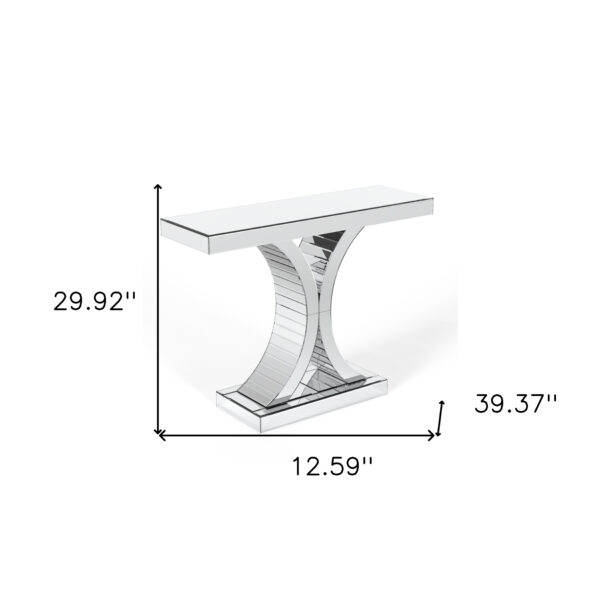 39" Silver Mirrored Glass Pedestal Console Table
