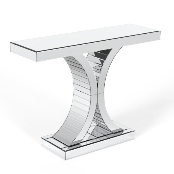 39" Silver Mirrored Glass Pedestal Console Table