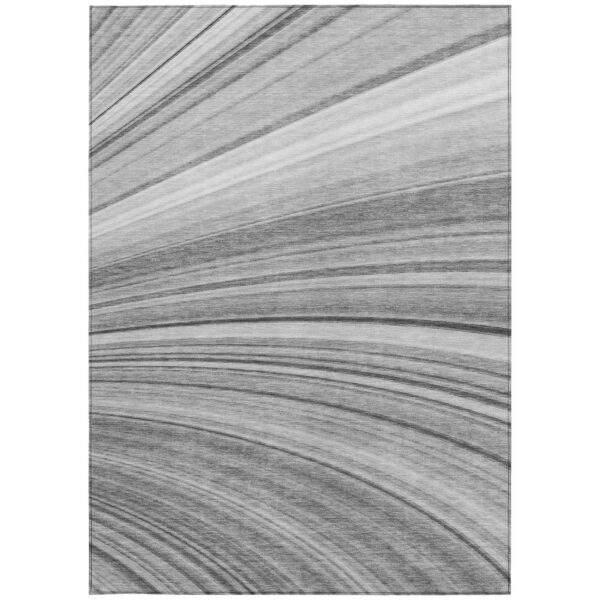 8' X 10' Gray Silver And Ivory Abstract Washable Indoor Outdoor Area Rug