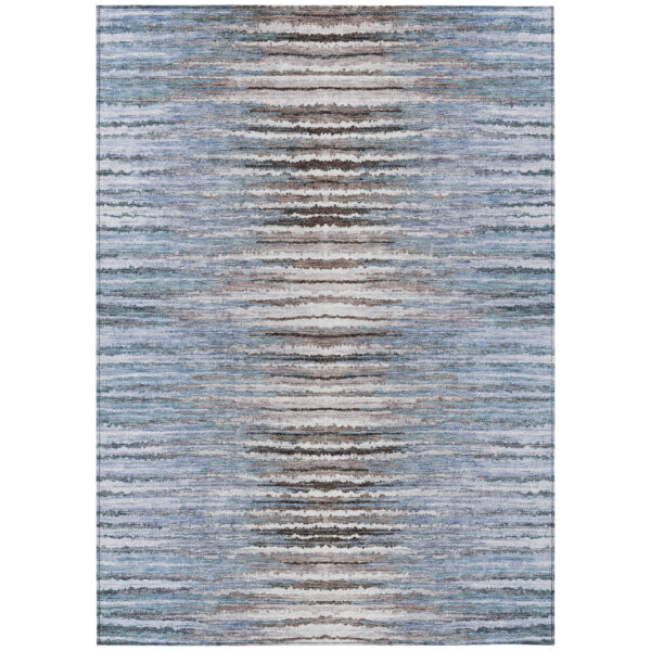 10' X 14' Sky Blue And Denim Blue Striped Washable Indoor Outdoor Area Rug