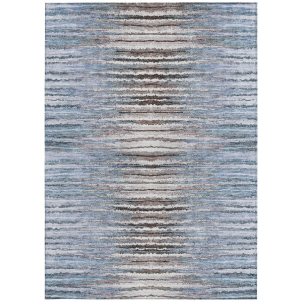 10' X 14' Sky Blue And Denim Blue Striped Washable Indoor Outdoor Area Rug