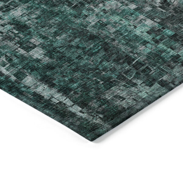 9' X 12' Teal Blue Aqua And Gray Abstract Washable Indoor Outdoor Area Rug