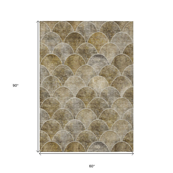 5' X 8' Taupe Beige And Gray Abstract Washable Indoor Outdoor Area Rug