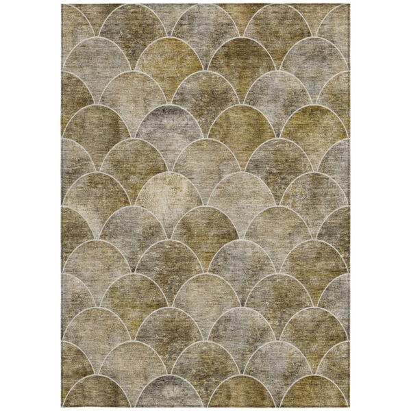 5' X 8' Taupe Beige And Gray Abstract Washable Indoor Outdoor Area Rug