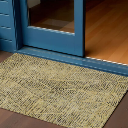 3' X 5' Gold Black And Charcoal Geometric Washable Indoor Outdoor Area Rug