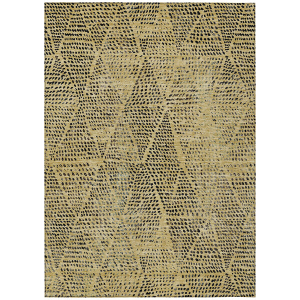 3' X 5' Gold Black And Charcoal Geometric Washable Indoor Outdoor Area Rug