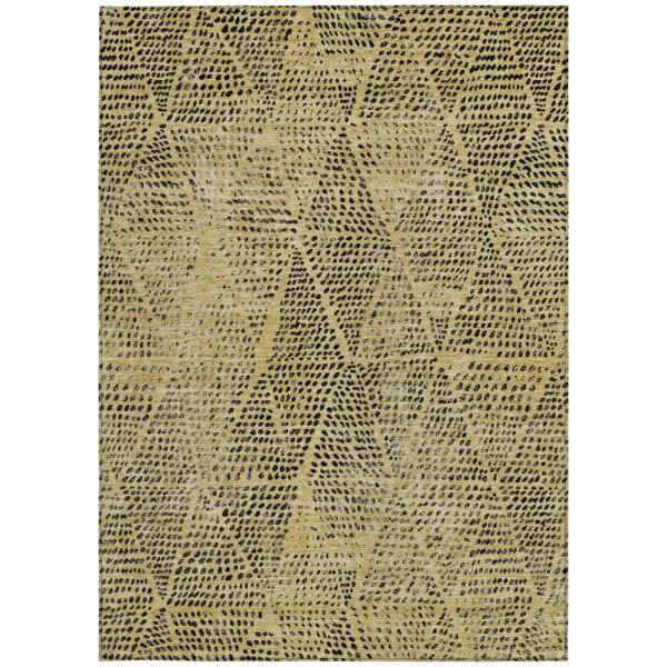 3' X 5' Gold Black And Charcoal Geometric Washable Indoor Outdoor Area Rug