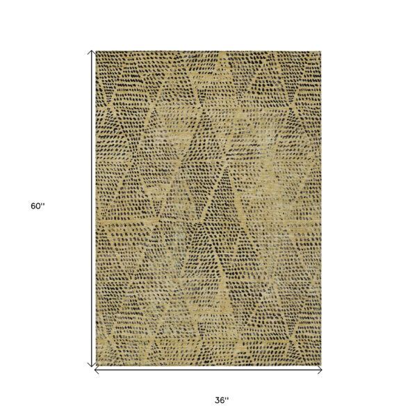 3' X 5' Gold Black And Charcoal Geometric Washable Indoor Outdoor Area Rug