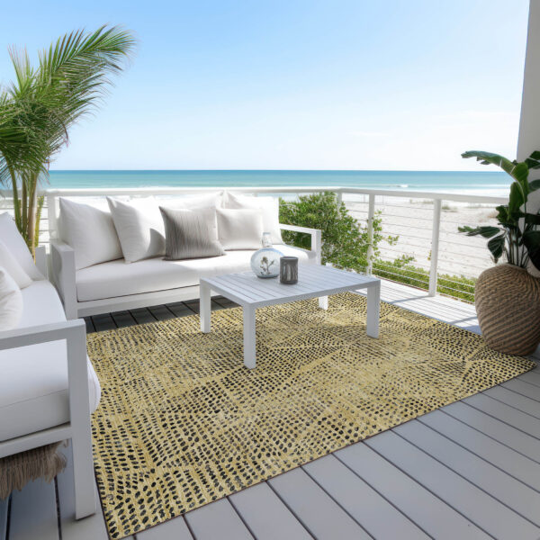 3' X 5' Gold Black And Charcoal Geometric Washable Indoor Outdoor Area Rug