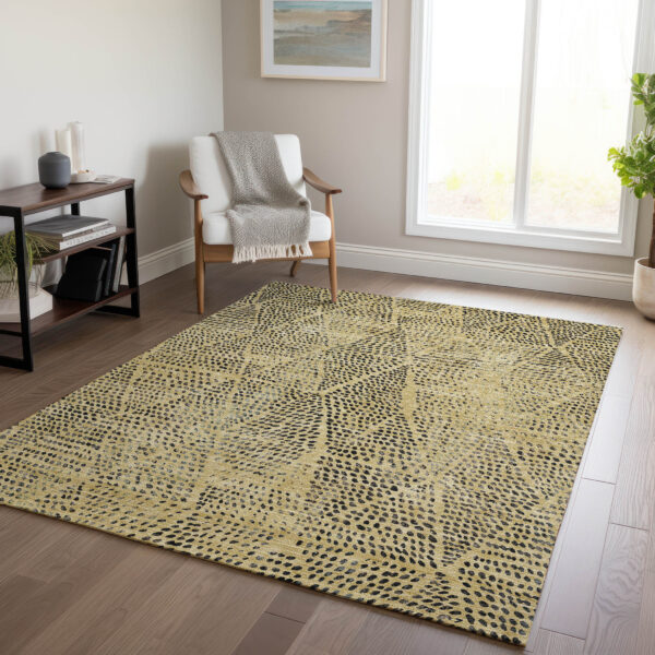3' X 5' Gold Black And Charcoal Geometric Washable Indoor Outdoor Area Rug