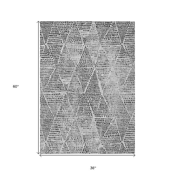 3' X 5' Pewter Charcoal And Ivory Geometric Washable Indoor Outdoor Area Rug