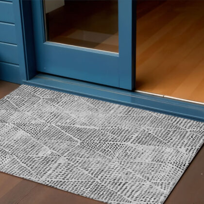 3' X 5' Pewter Charcoal And Ivory Geometric Washable Indoor Outdoor Area Rug
