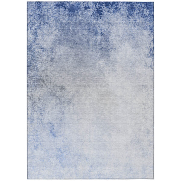 9' X 12' Navy Blue And Denim Blue Ombre Washable Indoor Outdoor Area Rug