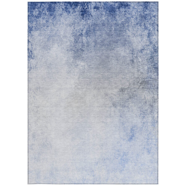 9' X 12' Navy Blue And Denim Blue Ombre Washable Indoor Outdoor Area Rug