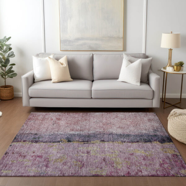 5' X 8' Blush Pink And Purple Abstract Washable Indoor Outdoor Area Rug