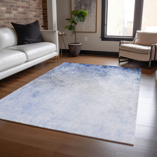 9' X 12' Navy Blue And Denim Blue Ombre Washable Indoor Outdoor Area Rug