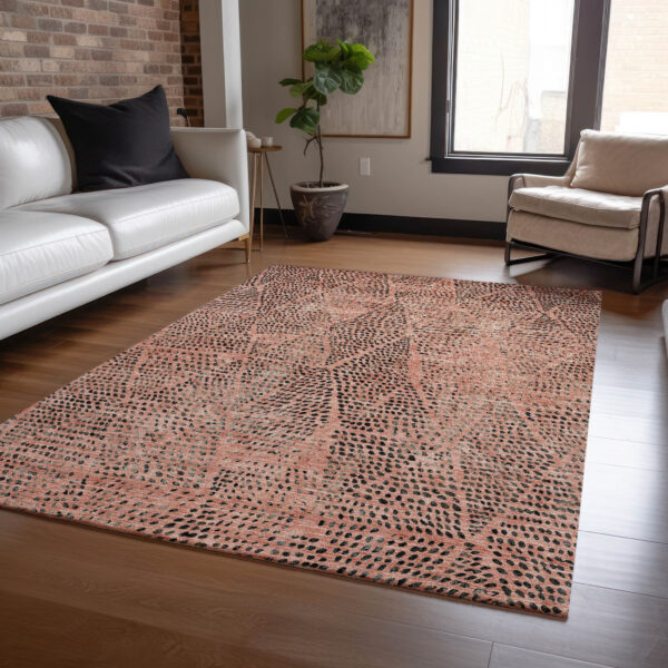 3' X 5' Salmon Charcoal And Beige Geometric Washable Indoor Outdoor Area Rug