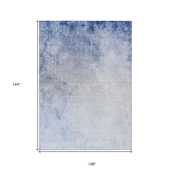 9' X 12' Navy Blue And Denim Blue Ombre Washable Indoor Outdoor Area Rug
