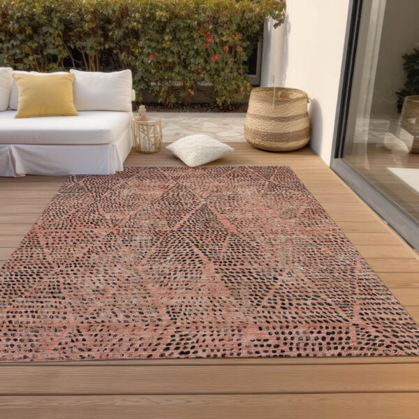 3' X 5' Salmon Charcoal And Beige Geometric Washable Indoor Outdoor Area Rug