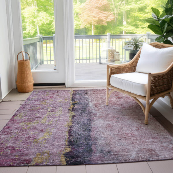 5' X 8' Blush Pink And Purple Abstract Washable Indoor Outdoor Area Rug