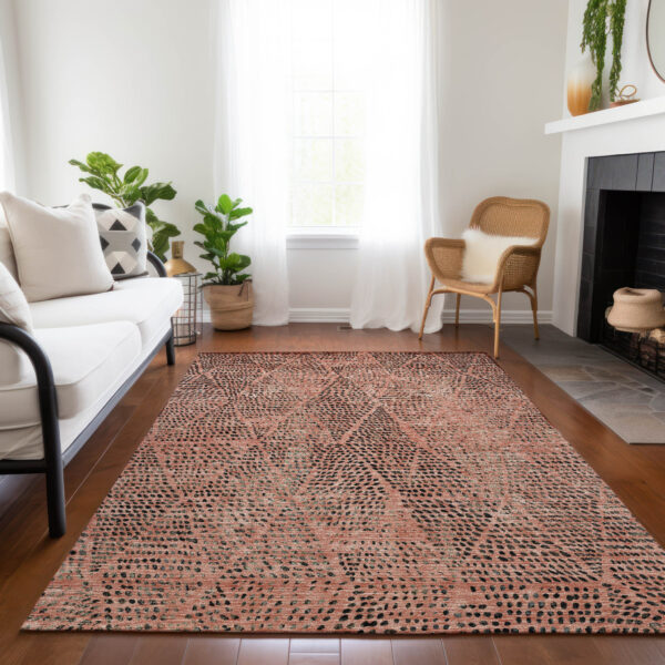 3' X 5' Salmon Charcoal And Beige Geometric Washable Indoor Outdoor Area Rug