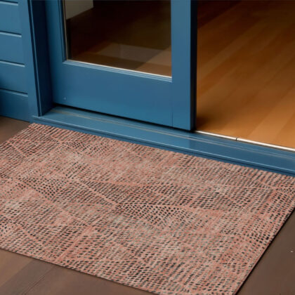 3' X 5' Salmon Charcoal And Beige Geometric Washable Indoor Outdoor Area Rug