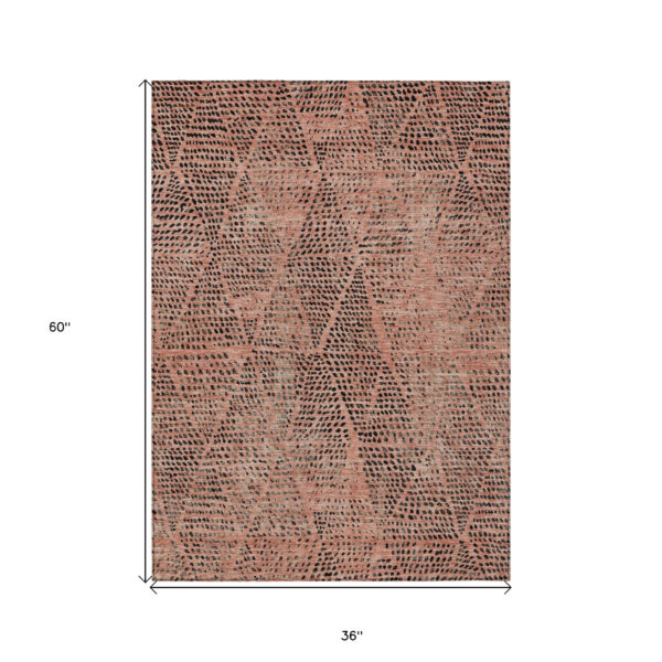 3' X 5' Salmon Charcoal And Beige Geometric Washable Indoor Outdoor Area Rug